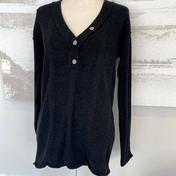 Free People Black Beach Sweater, Free People Button Sweater (NWOT) - Picture 1 of 3